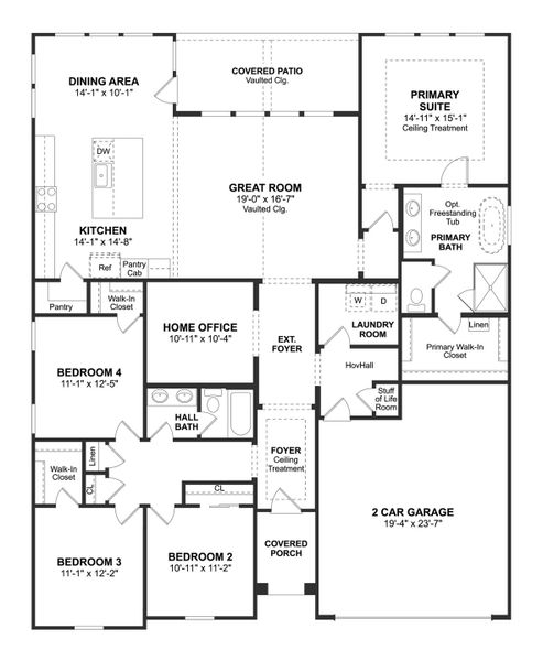2D floor plan layout for the Barcelona by K. Hovnanian® Homes in Sundance Cove, Crosby, TX (Image 3). 2D floor plan layout for the Barcelona by K. Hovnanian® Homes in Sundance Cove, Crosby, TX (Image 3).
