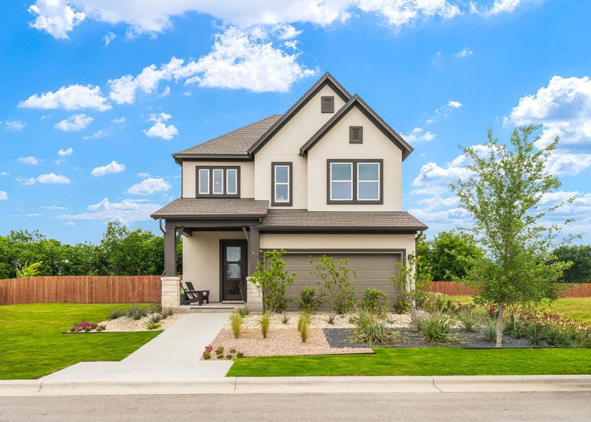 Representative exterior photo of a completed home built from the The Carnegie by David Weekley Homes in South Brook, Leander, TX (Image 1). Representative exterior photo of a completed home built from the The Carnegie by David Weekley Homes in South Brook, Leander, TX (Image 1).
