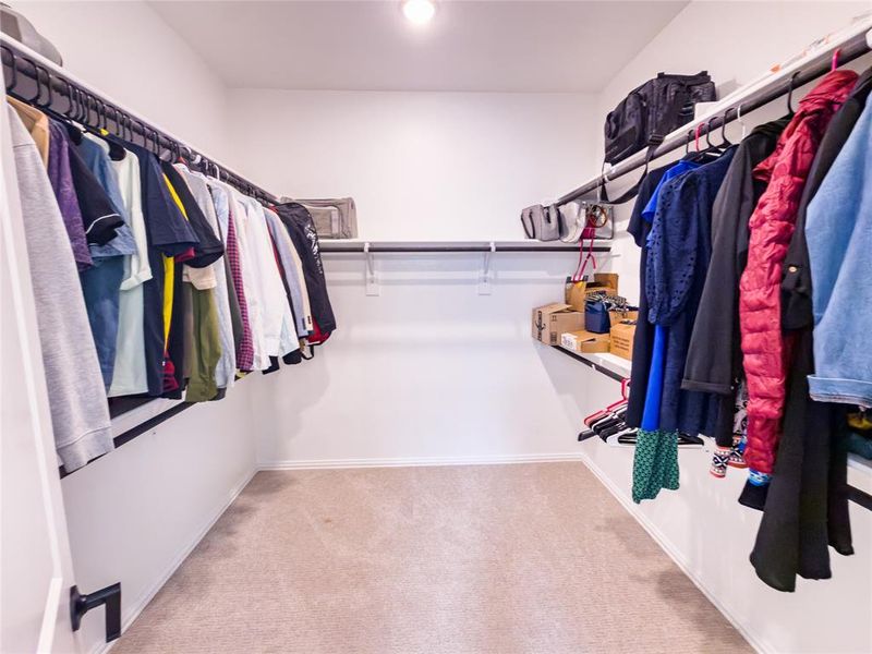 Walk in closet with light carpet