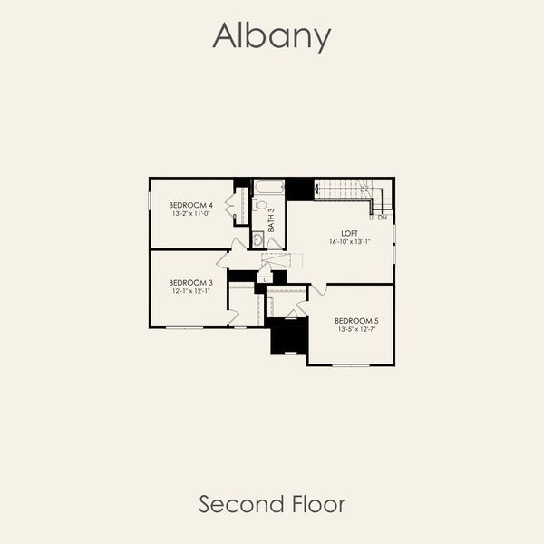2D floor plan layout for the Albany by Pulte Homes in Lagos, Manor, TX (Image 5). 2D floor plan layout for the Albany by Pulte Homes in Lagos, Manor, TX (Image 5).