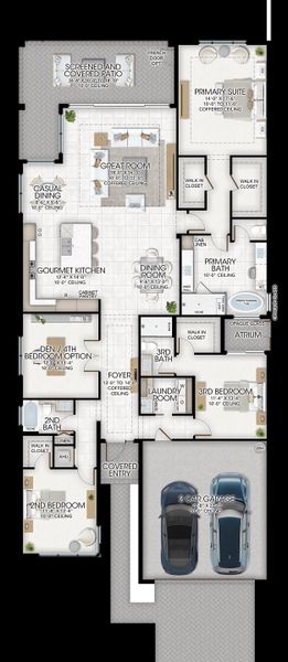 2D floor plan layout for the Bimini Grande by GL Homes in Valencia Del Mar (55+), Boynton Beach, FL (Image 5).