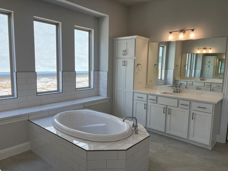 Bathroom with a garden tub and vanity
