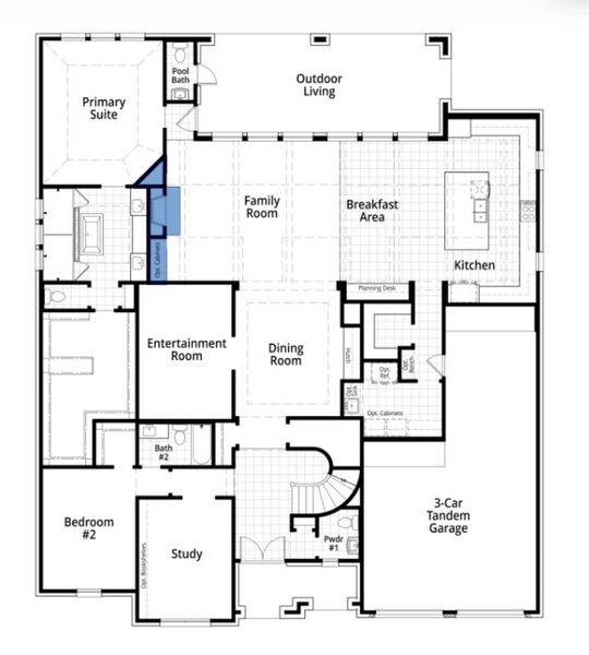2D floor plan layout for the Ravenna by Highland Homes in Furst Ranch, Flower Mound, TX (Image 25).