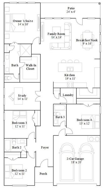 2D floor plan layout of this home in Cross Creek West: Richmond Collection, Fulshear, TX (Image 5).
