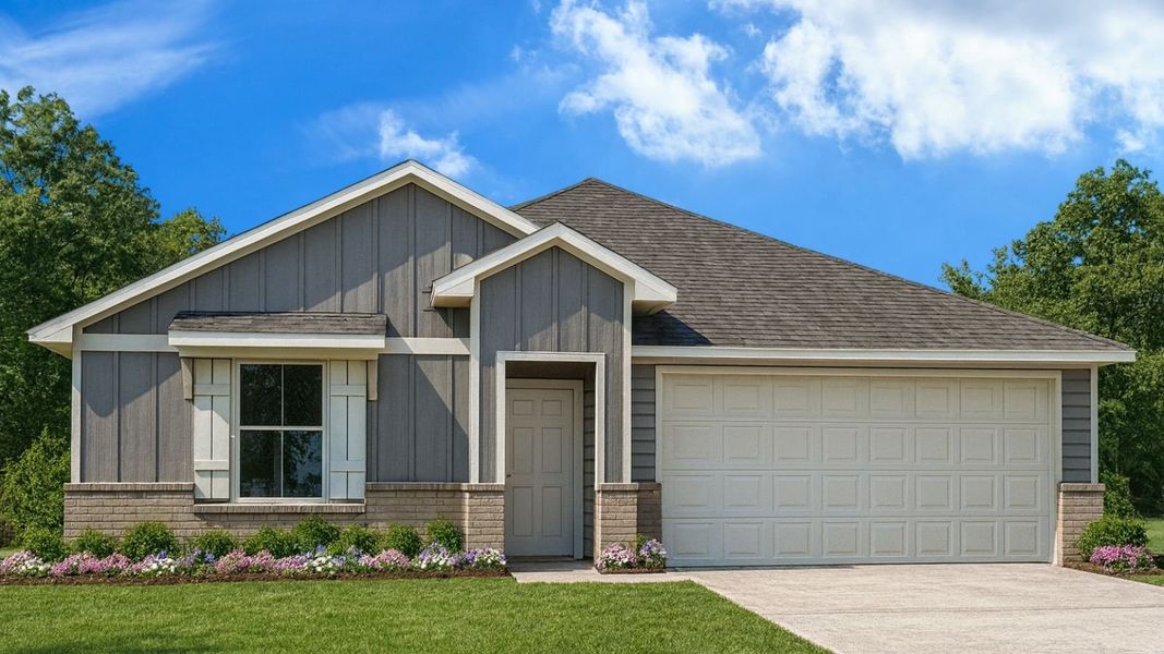 Front exterior of a new home in Chapel Lakes, Montgomery, TX, highlighting curb appeal (Image 1).