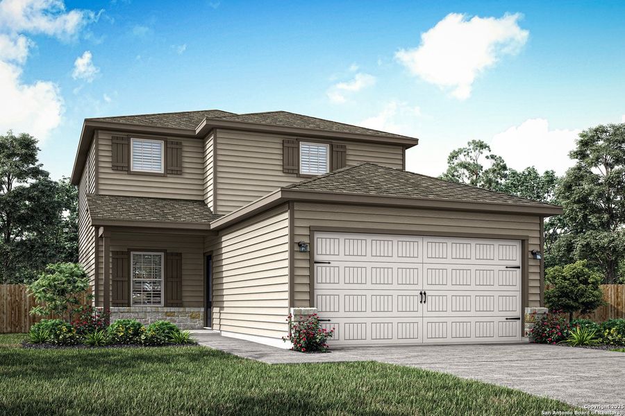 Front exterior of a new home in Blue Wing, San Antonio, TX, highlighting curb appeal (Image 1).