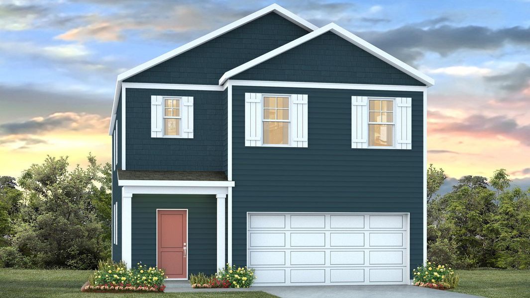 Front exterior of a new home in Livingston Woods, Irmo, SC, highlighting curb appeal (Image 1).