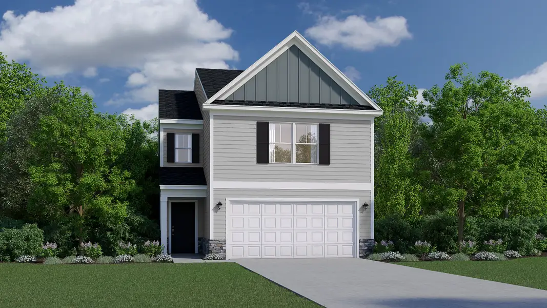 Representative exterior photo of a completed home built from the Jade by Veranda Homes in Halton Oaks, Spartanburg, SC (Image 4). Representative exterior photo of a completed home built from the Jade by Veranda Homes in Halton Oaks, Spartanburg, SC (Image 4).