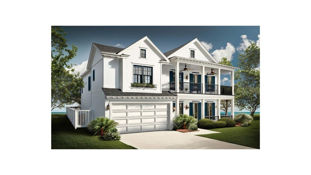 This is an artistic rendering of the front of the house only - certain things appearing in this photo are the artist's addition such as windowboxes, garage door style and exterior lighting. Handcrafted shutters and woodwork. This is an artistic rendering of the front of the house only - certain things appearing in this photo are the artist's addition such as windowboxes, garage door style and exterior lighting. Handcrafted shutters and woodwork.