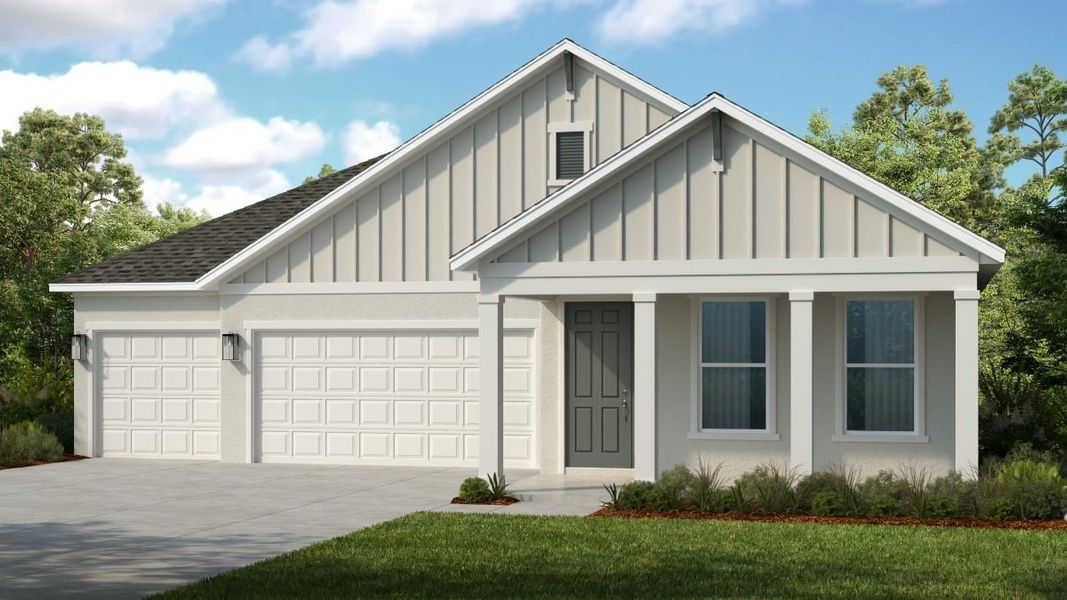 Representative exterior photo of a completed home built from the Bainbridge by Taylor Morrison in Esplanade at McKinnon Groves, Winter Garden, FL (Image 16). Representative exterior photo of a completed home built from the Bainbridge by Taylor Morrison in Esplanade at McKinnon Groves, Winter Garden, FL (Image 16).