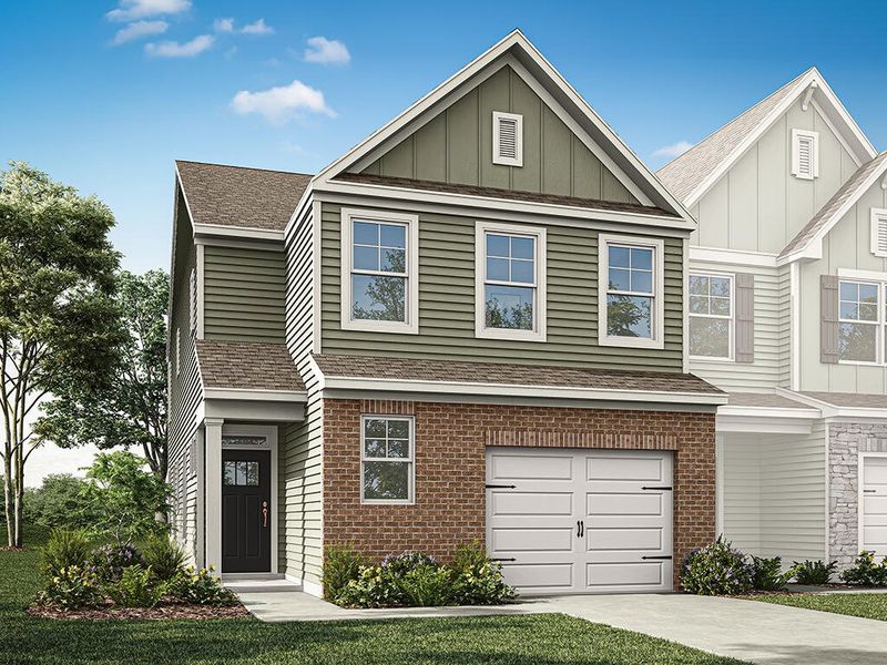 Representative exterior photo of a completed home built from the Southampton by Eastwood Homes in Blythe Mill Townhomes, Waxhaw, NC (Image 2). Representative exterior photo of a completed home built from the Southampton by Eastwood Homes in Blythe Mill Townhomes, Waxhaw, NC (Image 2).