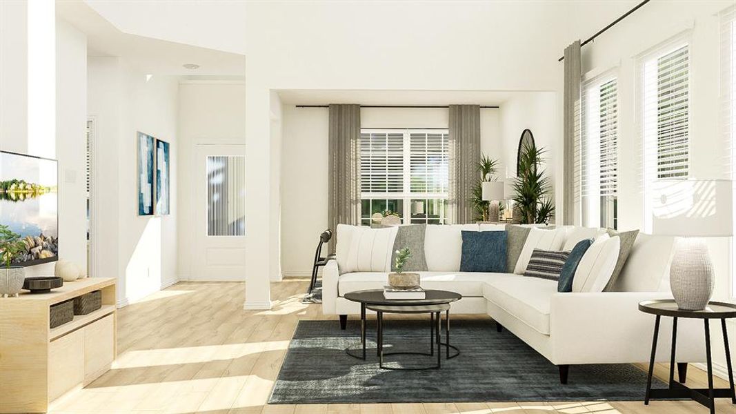 Living room with hardwood / wood-style floors