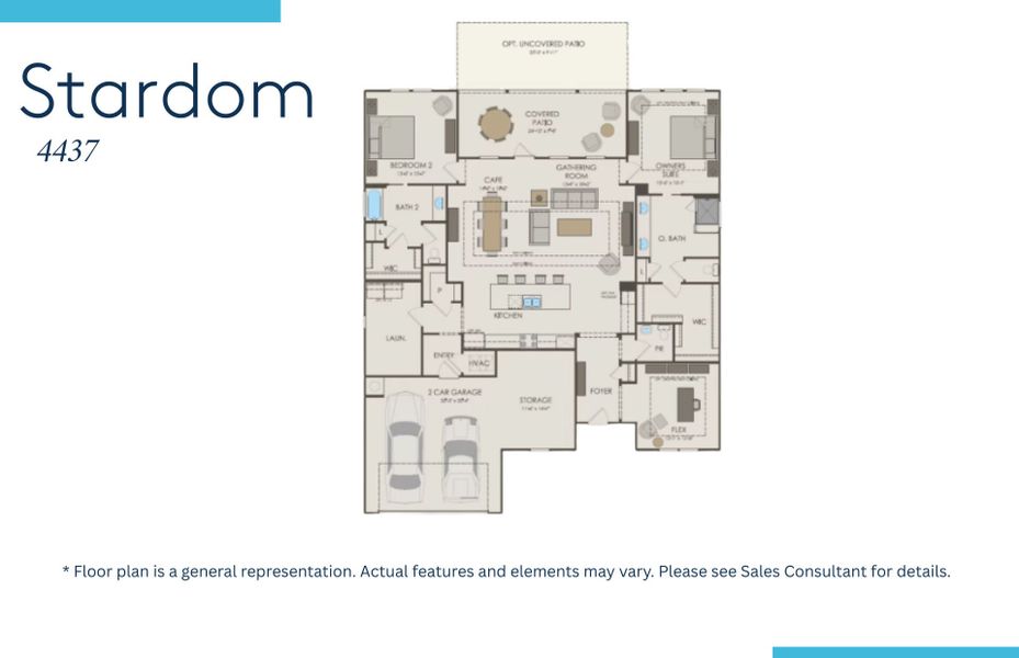 2D floor plan layout of this home in Del Webb North Myrtle Beach, Myrtle Beach, SC (Image 5).