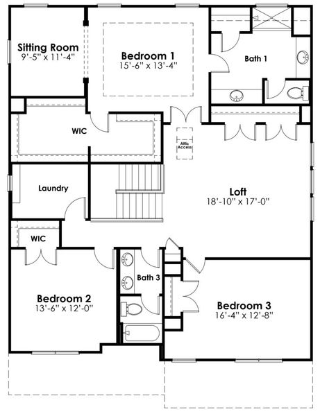 2D floor plan layout for the Harbor Oak by D.R. Horton in Lake Tide Summit, Chapin, SC (Image 6).