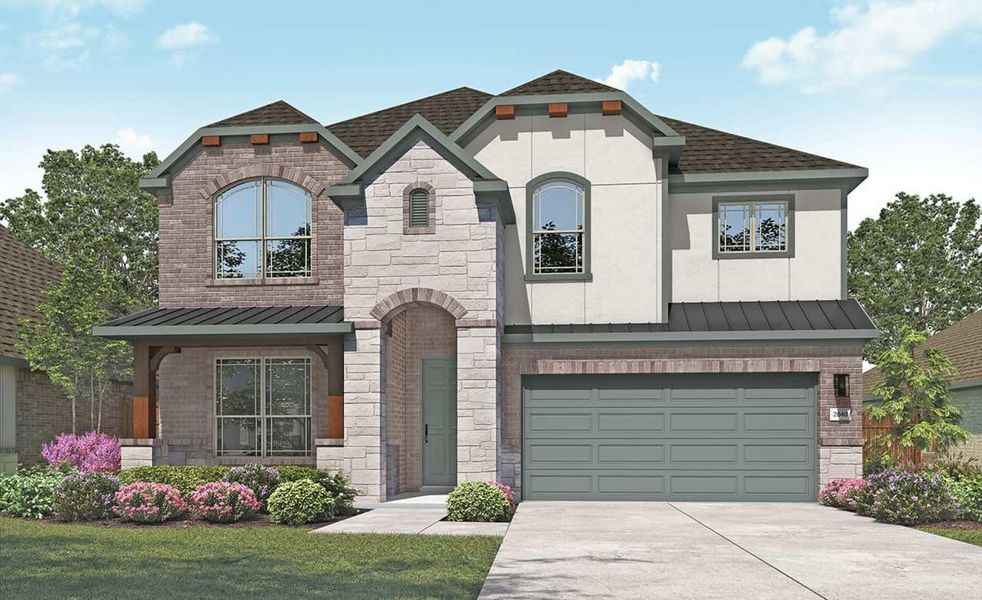 Front exterior of a new home in Southern Pointe, College Station, TX, highlighting curb appeal (Image 1). Front exterior of a new home in Southern Pointe, College Station, TX, highlighting curb appeal (Image 1).
