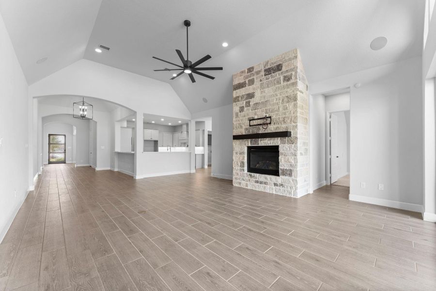 Designer touches flow throughout w/upgraded chandeliers, surround sound, Leviton smart switches, and wood-look tile flooring. Designer touches flow throughout w/upgraded chandeliers, surround sound, Leviton smart switches, and wood-look tile flooring.