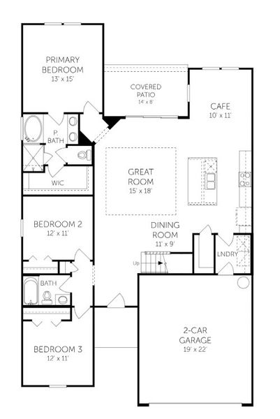 2D floor plan layout for the Camden w/ Bonus - Single Family Homes by Dream Finders Homes in Amberly, Green Cove Springs, FL (Image 3).