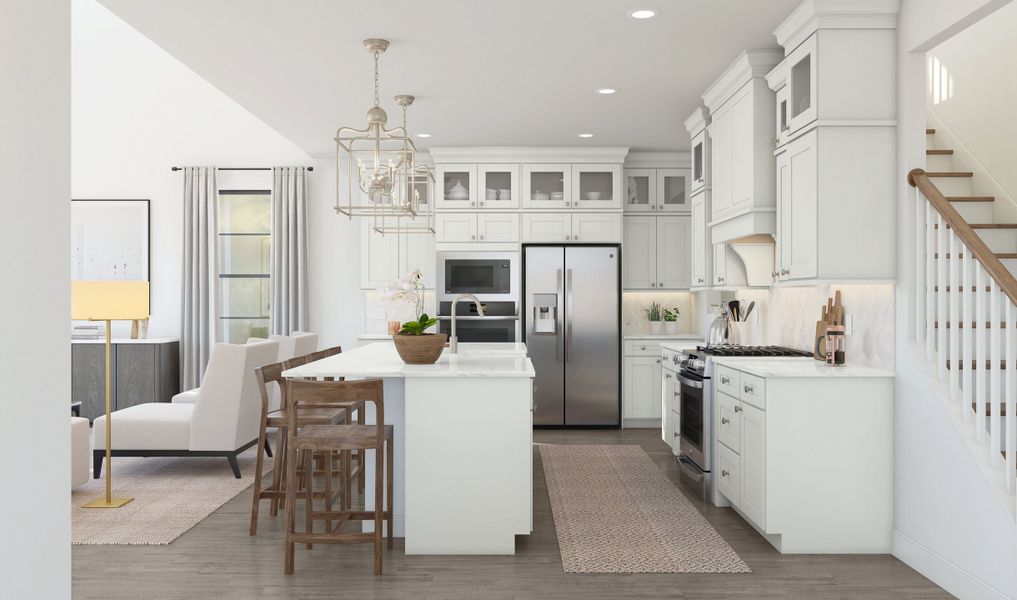 Kitchen with glass upper cabinets