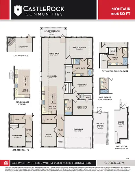 2D floor plan layout for the Montauk by CastleRock Communities in Hughes Landing, Dickinson, TX (Image 3).