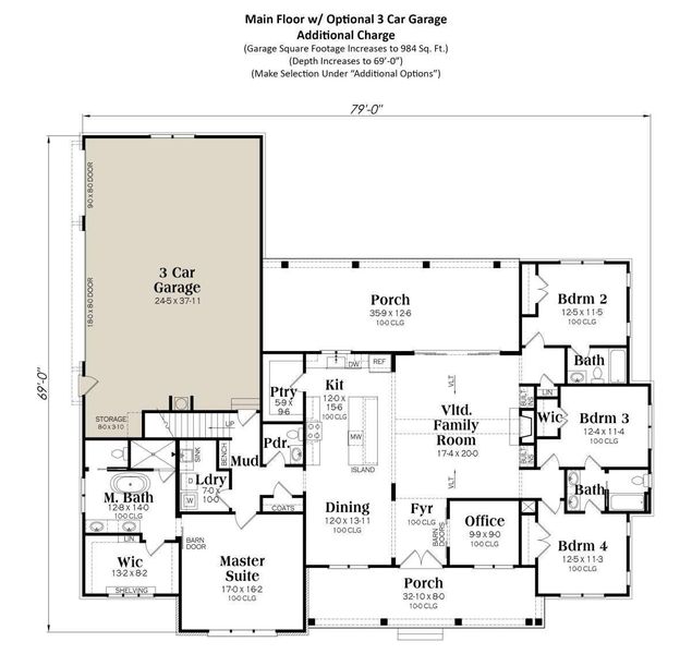 Floor plan 3 car garage