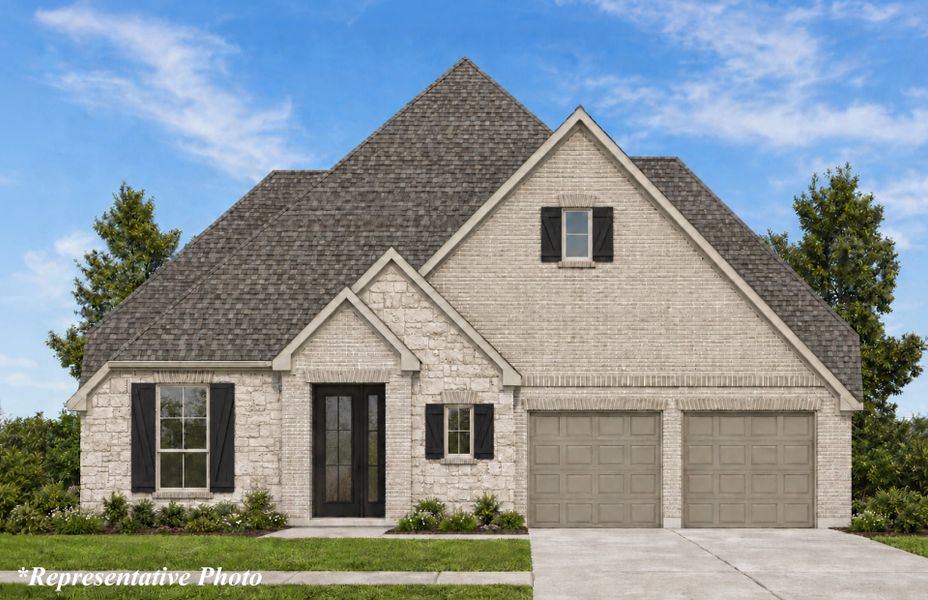 Front exterior of a new home in Bridgeland 60′, Cypress, TX, highlighting curb appeal (Image 1). Front exterior of a new home in Bridgeland 60′, Cypress, TX, highlighting curb appeal (Image 1).