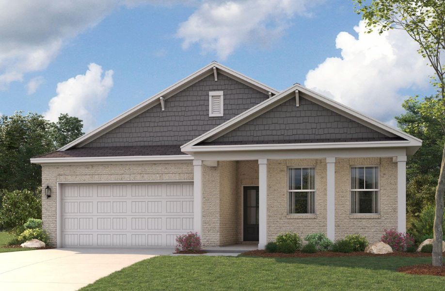 A house with a garage with American Gothic House in the background. A house with a garage with American Gothic House in the background.