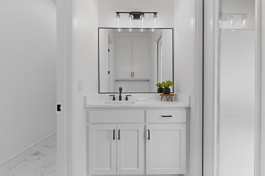 Half Restroom with access door to patio