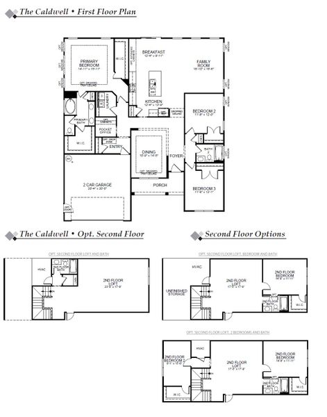 2D floor plan layout for the Caldwell by Eastwood Homes in Chasewood, Charlotte, NC (Image 3).