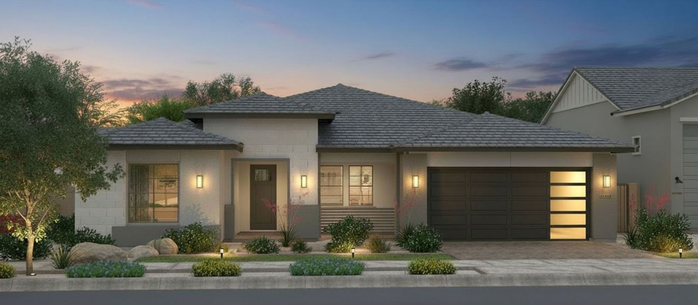 Representative exterior photo of a completed home built from the Petaluma by Fulton Homes in Sonoma Coast, Queen Creek, AZ (Image 7). Representative exterior photo of a completed home built from the Petaluma by Fulton Homes in Sonoma Coast, Queen Creek, AZ (Image 7).
