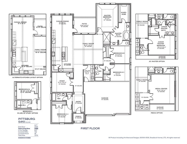2D floor plan layout for the Pittsburg - SH 5410 by Shaddock Homes in Custer Ridge Estates, Allen, TX (Image 3).