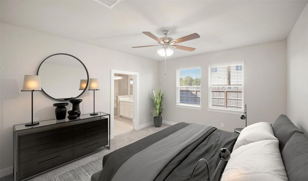 Relaxing primary suite on first floor (*Photo not of actual home and used for illustration purposes only.) Relaxing primary suite on first floor (*Photo not of actual home and used for illustration purposes only.)