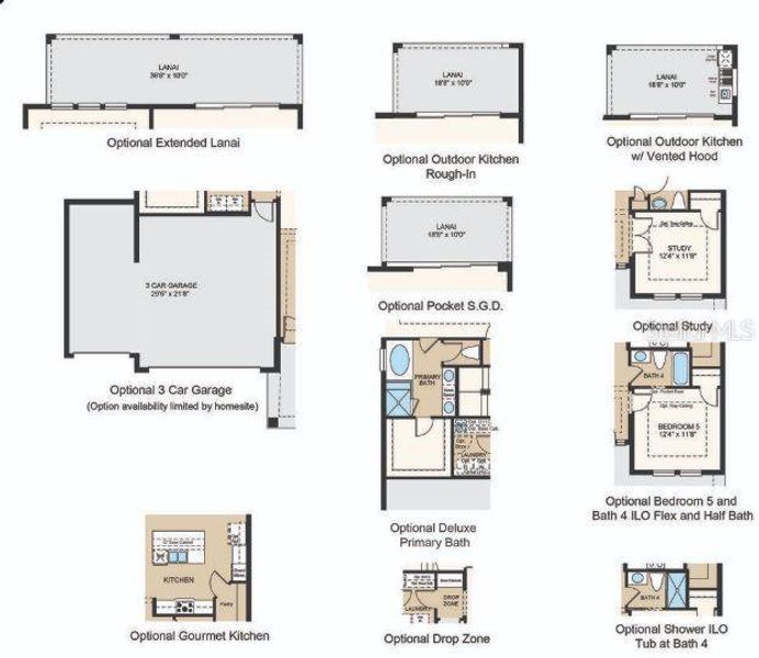 Structural options added include: Gourmet kitchen, pocket sliding glass door at gathering room, extended covered lanai, and outdoor kitchen rough-in.