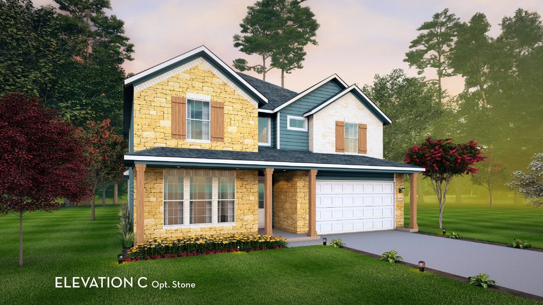 Representative exterior photo of a completed home built from the Southfork by CastleRock Communities in River Ranch Meadows, Dayton, TX (Image 22). Representative exterior photo of a completed home built from the Southfork by CastleRock Communities in River Ranch Meadows, Dayton, TX (Image 22).