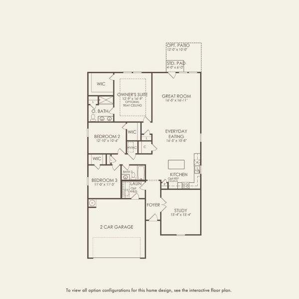 2D floor plan layout for the Compton by Pulte Homes in Solserra, Shallotte, NC (Image 3).
