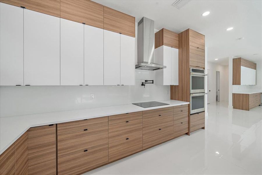 Kitchen looking out to the built-in cabinetry