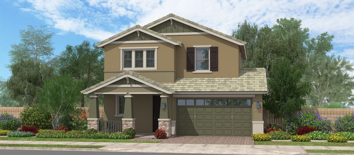 Representative exterior photo of a completed home built from the Monte Volpe by Fulton Homes in Redwood Valley at Escalante, Surprise, AZ (Image 1). Representative exterior photo of a completed home built from the Monte Volpe by Fulton Homes in Redwood Valley at Escalante, Surprise, AZ (Image 1).