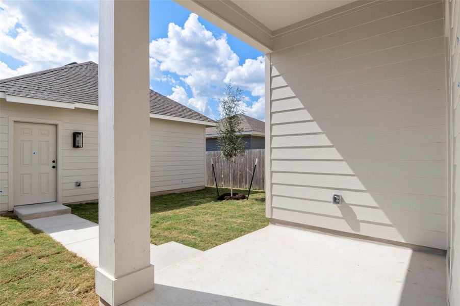Exterior details and patio area of a home in Blanco Vista, San Marcos (Image 2). Exterior details and patio area of a home in Blanco Vista, San Marcos (Image 2).