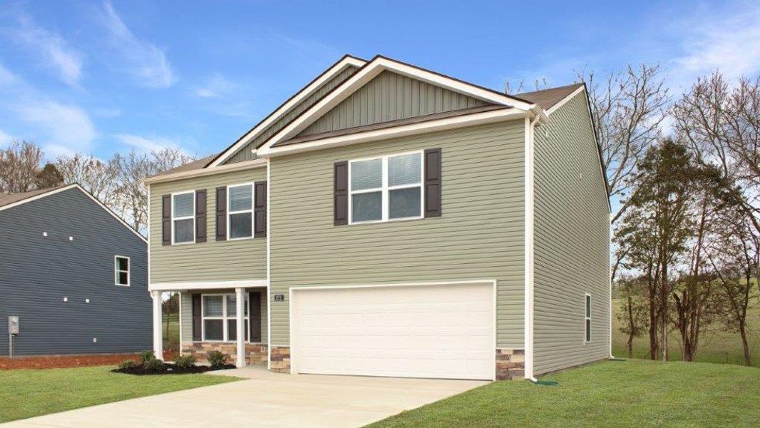 Front exterior of a new home in Crescent Ridge, Niota, TN, highlighting curb appeal (Image 2). Front exterior of a new home in Crescent Ridge, Niota, TN, highlighting curb appeal (Image 2).