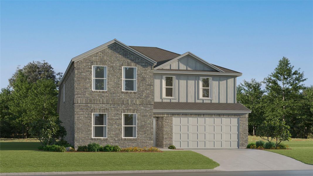 Front exterior of a new home in Monarch Landing, Needville, TX, highlighting curb appeal (Image 1). Front exterior of a new home in Monarch Landing, Needville, TX, highlighting curb appeal (Image 1).