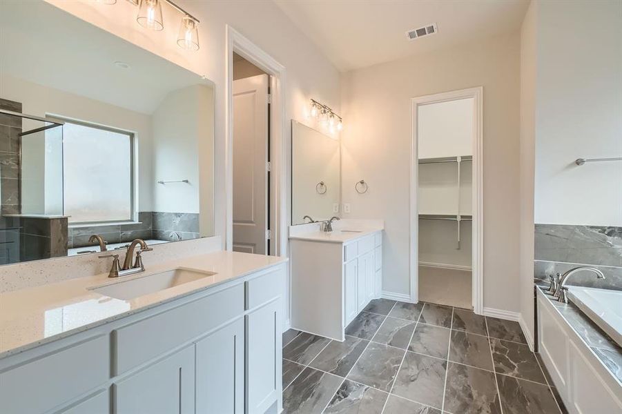 Bathroom with vanity and a bathing tub