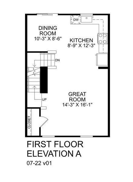 2D floor plan layout for the Juniper by Ryan Homes in Sunset Creek Townhomes, Charlotte, NC (Image 3).