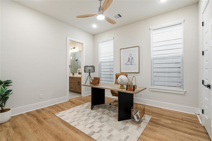 A generously sized secondary bedroom that offers more space than typically found in comparable homes, with the flexibility to function as a guest room, office, or creative space. A generously sized secondary bedroom that offers more space than typically found in comparable homes, with the flexibility to function as a guest room, office, or creative space.