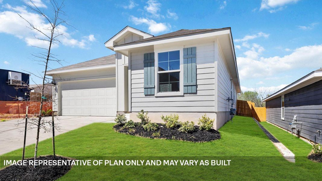 Front exterior of a new home in Talavera, Kyle, TX, highlighting curb appeal (Image 1). Front exterior of a new home in Talavera, Kyle, TX, highlighting curb appeal (Image 1).