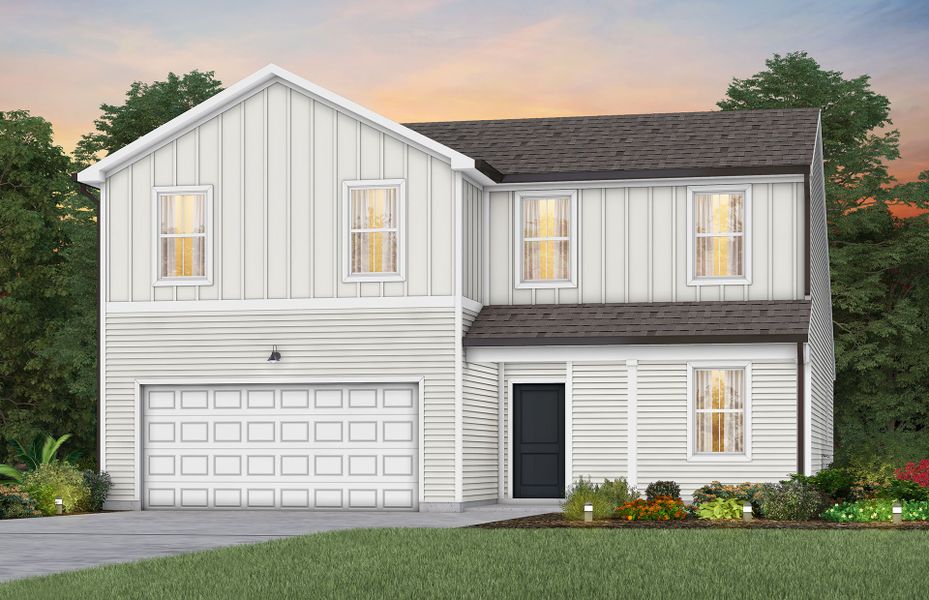 Front exterior of a new home in Highlands of Carter's Station, Columbia, TN, highlighting curb appeal (Image 22).