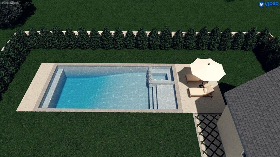 View of pool featuring a lawn