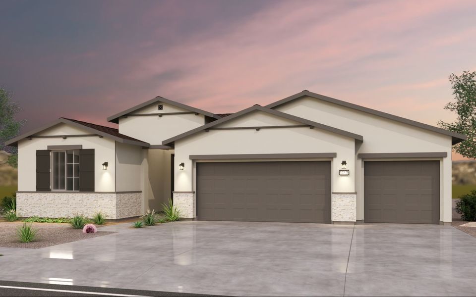 Representative exterior photo of a completed home built from the Acacia by Brookfield Residential in Highland Mariposa at Alamar, Avondale, AZ (Image 6). Representative exterior photo of a completed home built from the Acacia by Brookfield Residential in Highland Mariposa at Alamar, Avondale, AZ (Image 6).