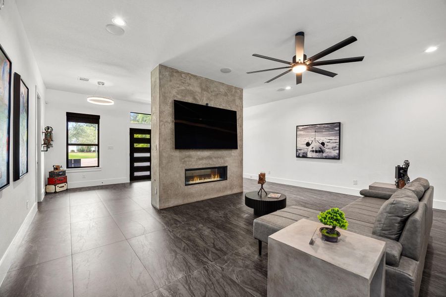 Custom cement fireplace with a sleek modern finish Custom cement fireplace with a sleek modern finish
