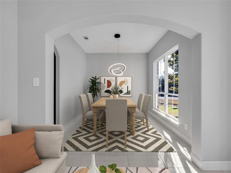 Virtually staged dining room.