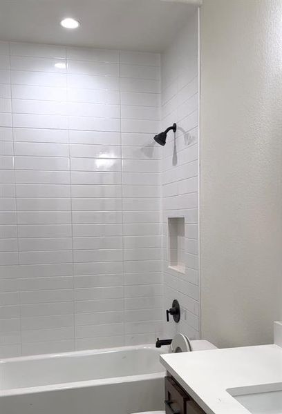 Timeless choices for the finish out in this ensuite bathroom.