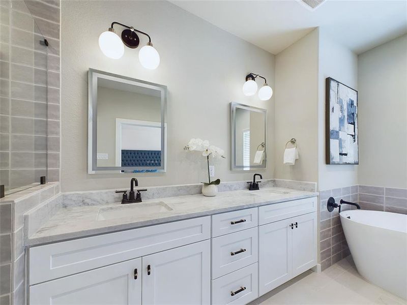 double sink with soaking tub and steam shower